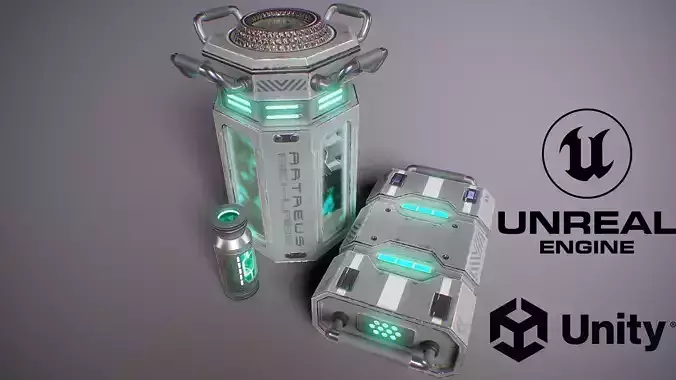 PBR Sci-Fi Lab Props Mini Collection Low-poly 3D model