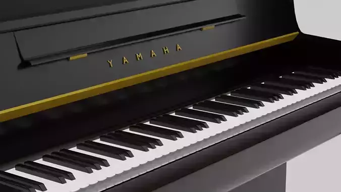 upright piano with a stool