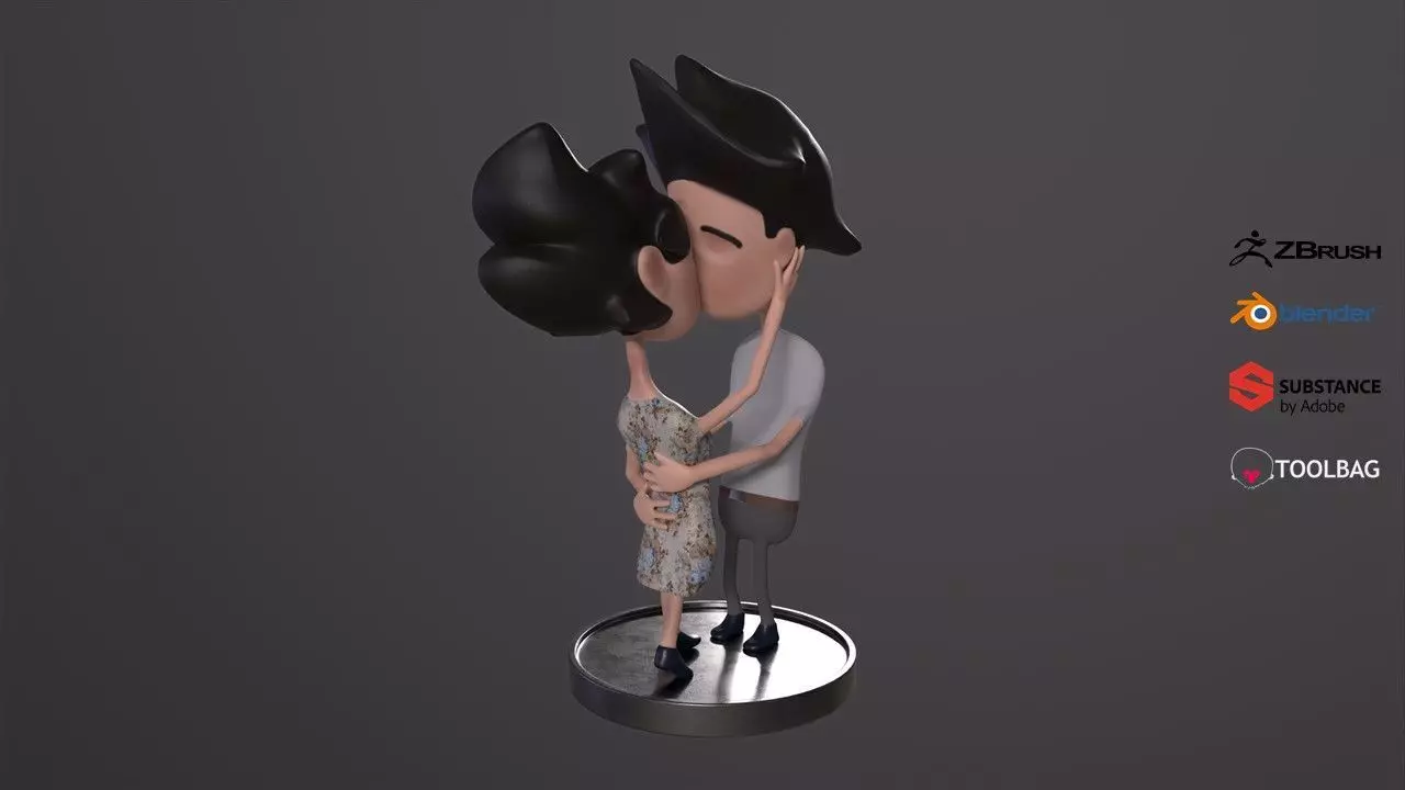 Kissing Couple - 3D Print Ready Model 3D print model_0