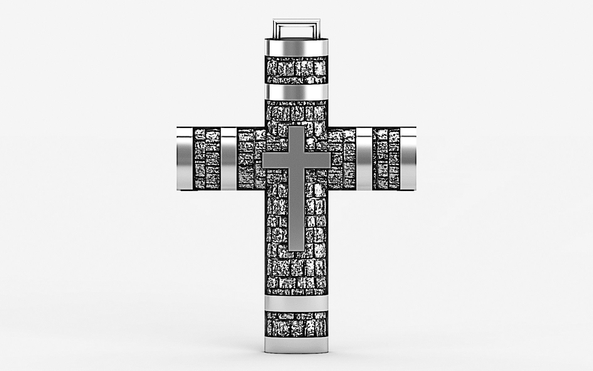 Cross patterned cross with texture saint jesus cristian  3D print model_1