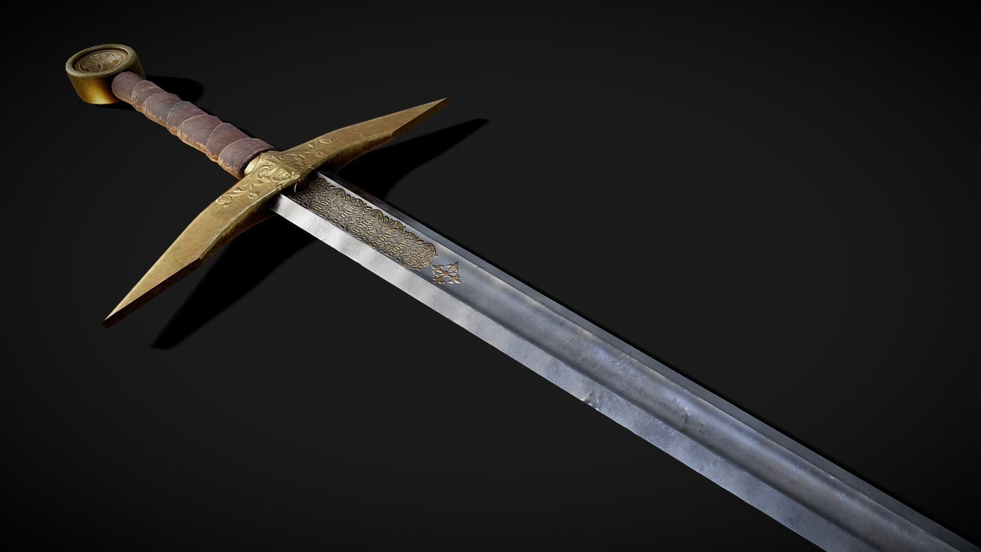 High Templar fantasy Greatsword Free low-poly 3D model_1