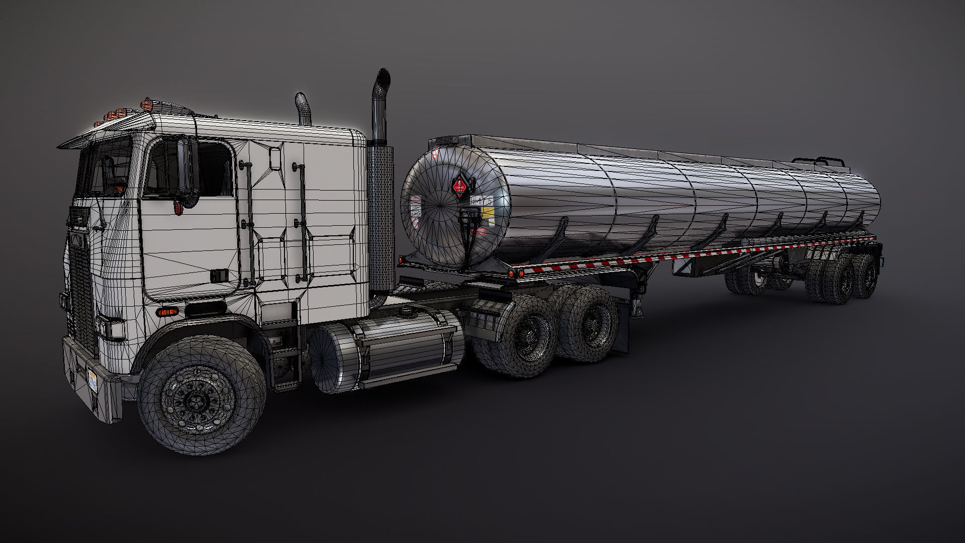 Freightliner FLT tanker semitruck Low-poly 3D model_38