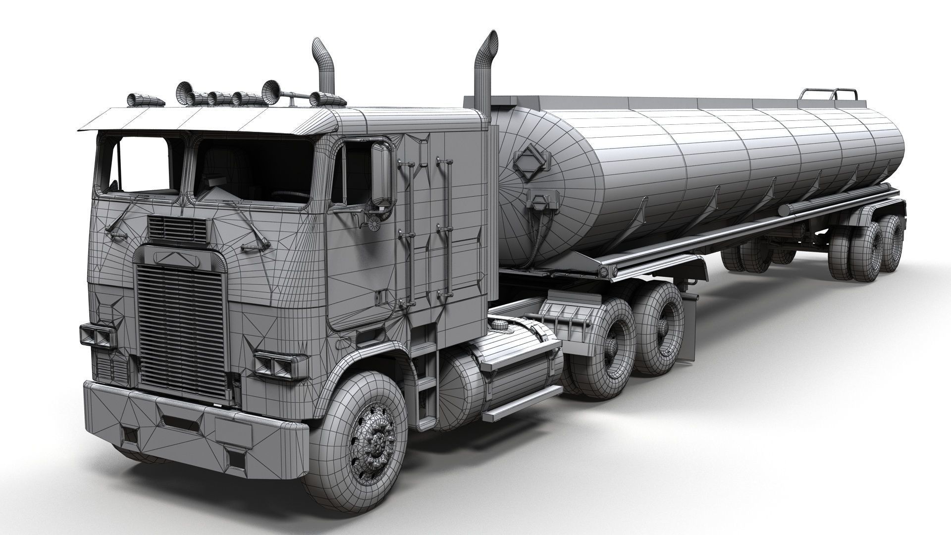 Freightliner FLT tanker semitruck Low-poly 3D model_18