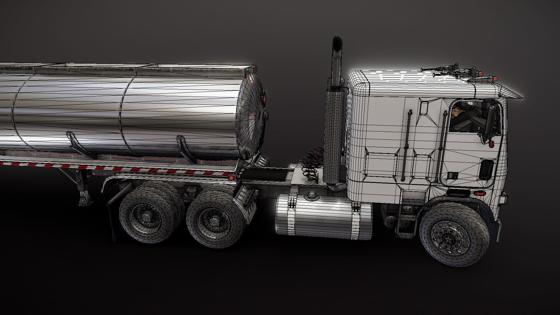 Freightliner FLT tanker semitruck Low-poly 3D model_40