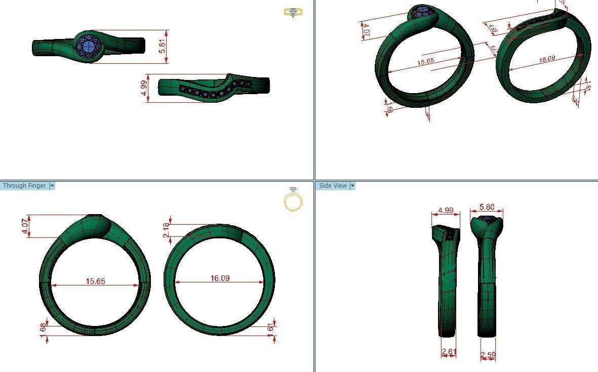 Diamond Double Ring 3D print model_4