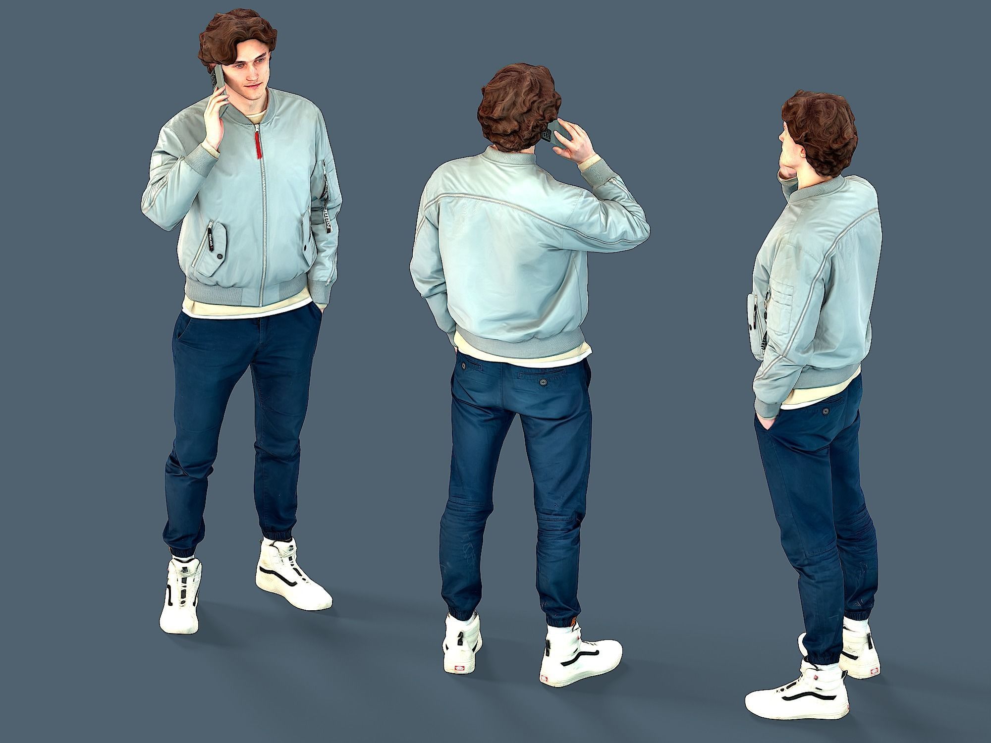 Young Tall Guy Talking by Phone 3D model_4