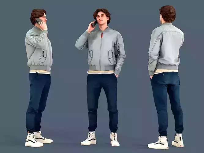 Young Tall Guy Talking by Phone 3D model