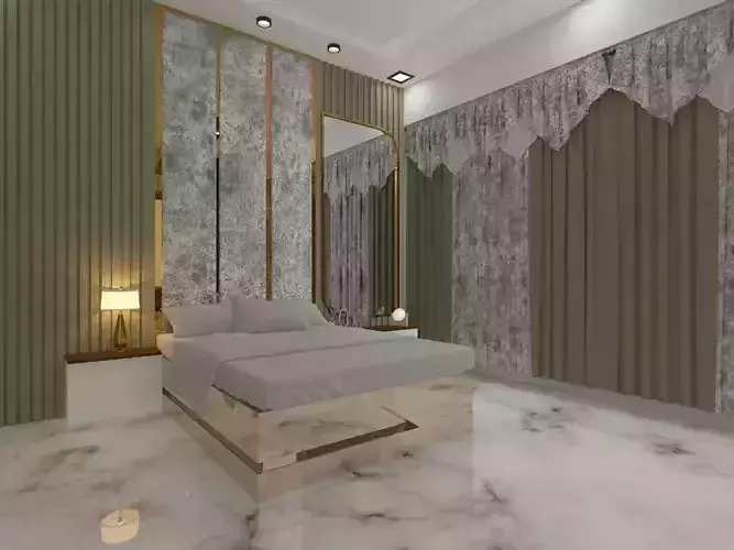 Bedroom modern with marble floors and gold accents