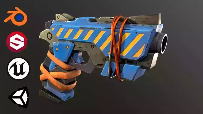 Stylized Hand painted PBR Pistol Low-poly 3D model