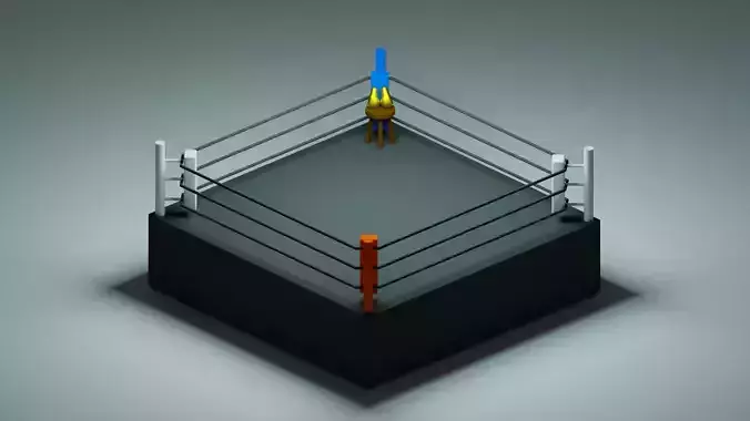 Lowpoly boxing ring with corner chair and gloves