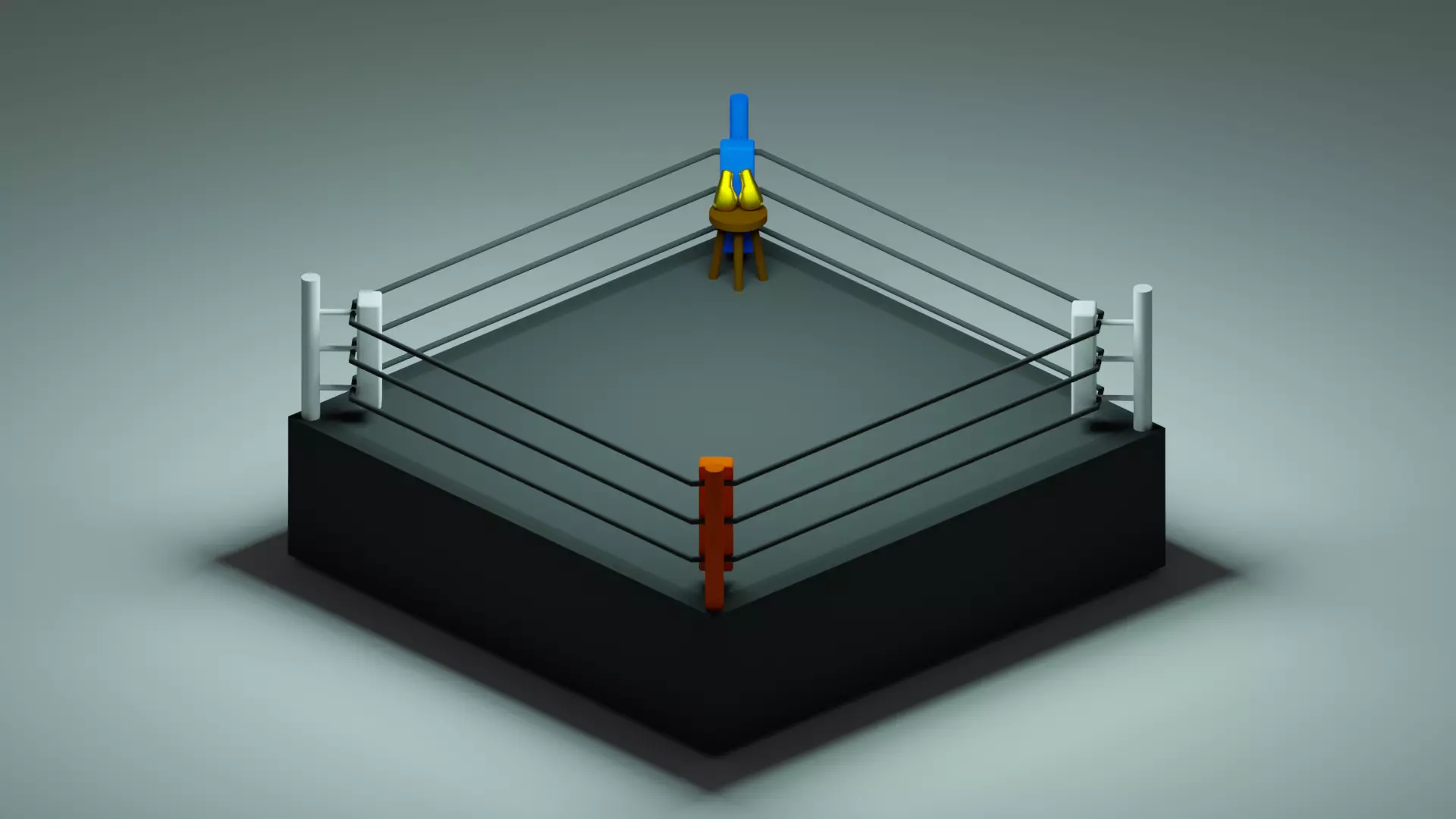 Lowpoly boxing ring with corner chair and gloves Low-poly 3D model_0