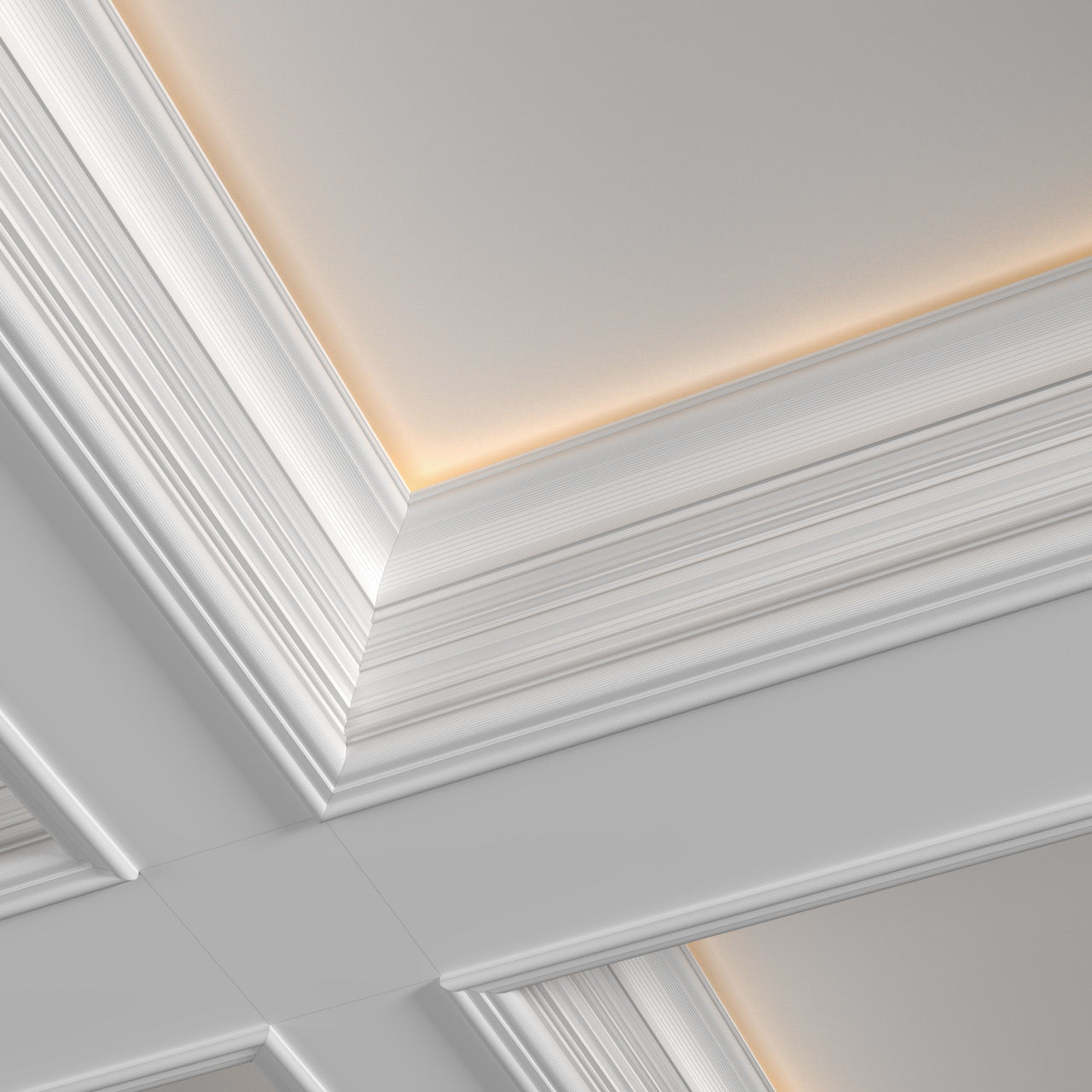 Modern coffered illuminated ceiling Art Deco style 3D model_6
