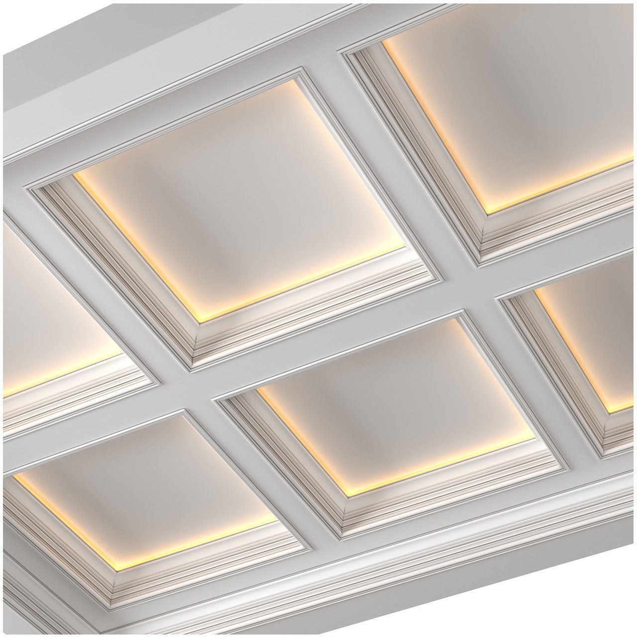 Modern coffered illuminated ceiling Art Deco style 3D model_1