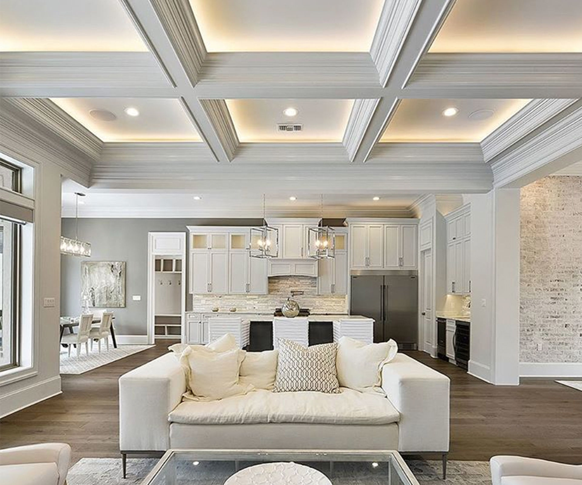 Modern coffered illuminated ceiling Art Deco style 3D model_5