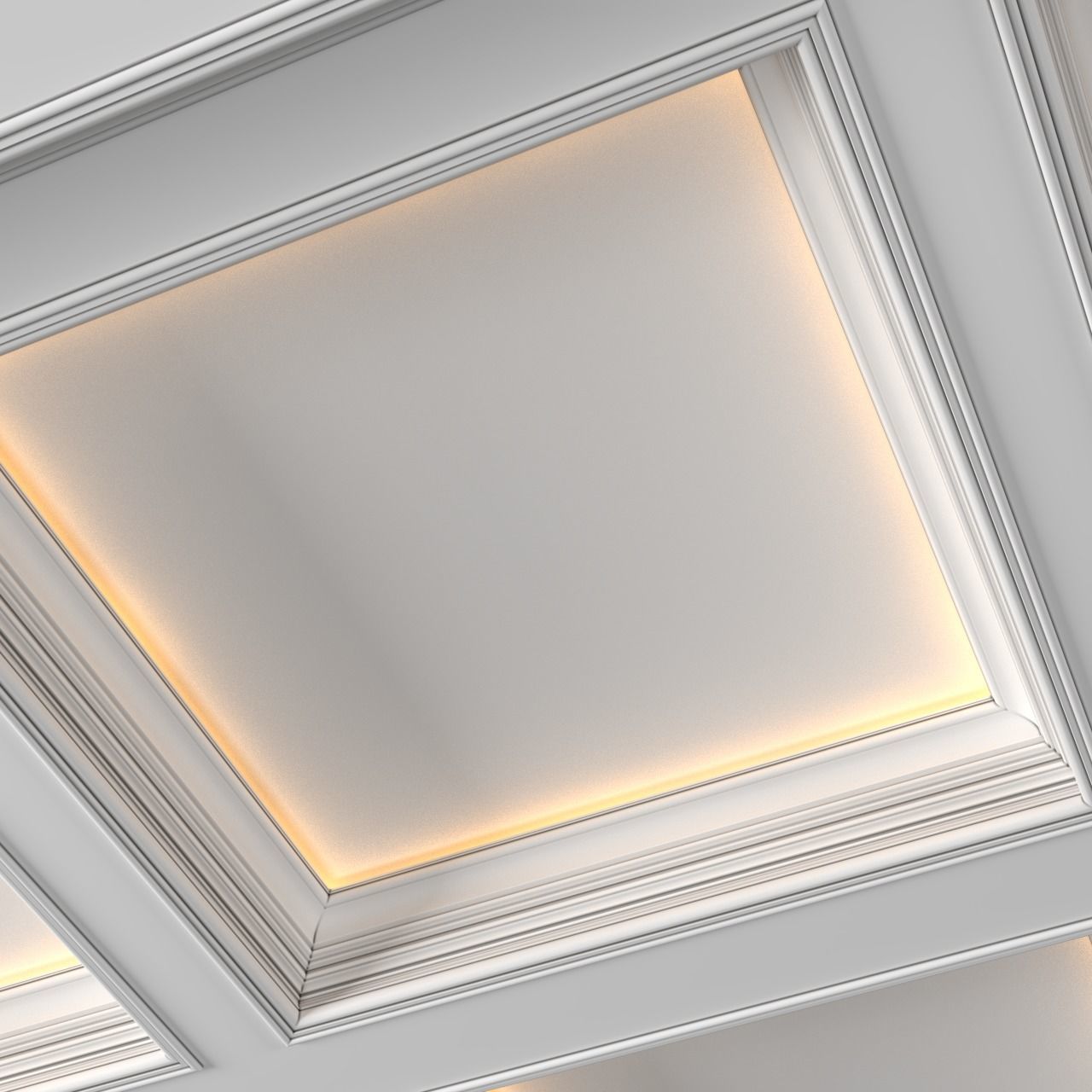 Modern coffered illuminated ceiling Art Deco style 3D model_3