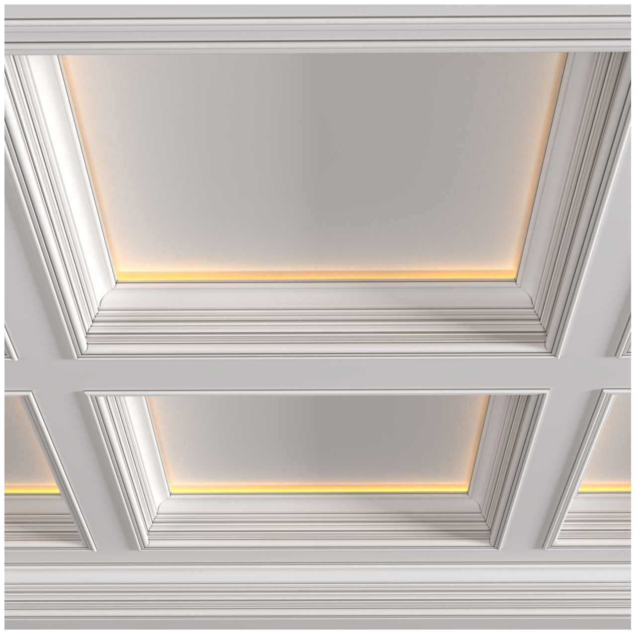 Modern coffered illuminated ceiling Art Deco style 3D model_4