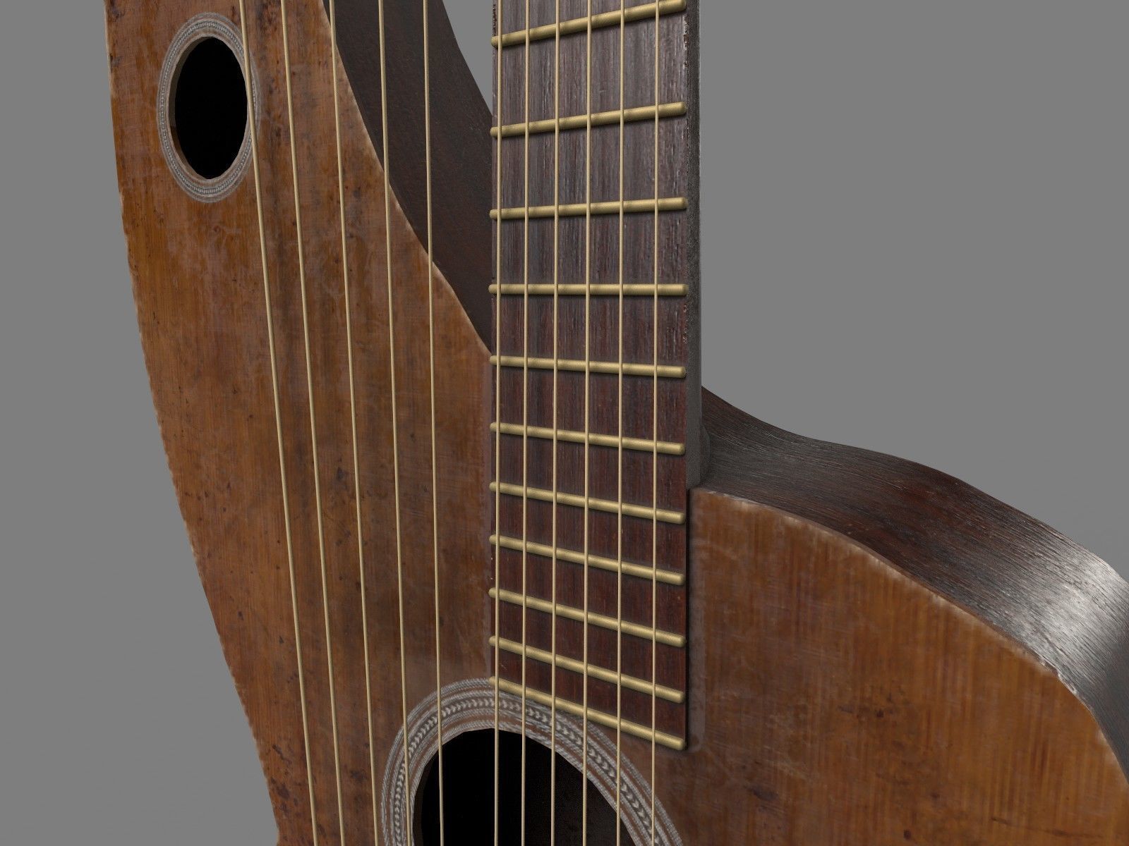 Harpguitar wooden guitar 3D model_5