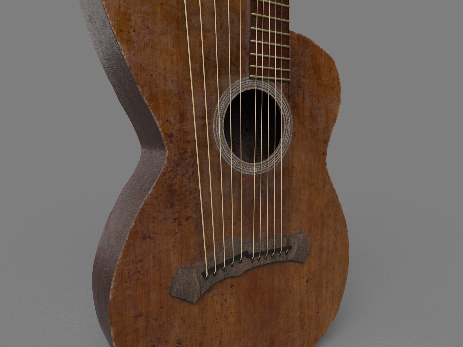 Harpguitar wooden guitar 3D model_2