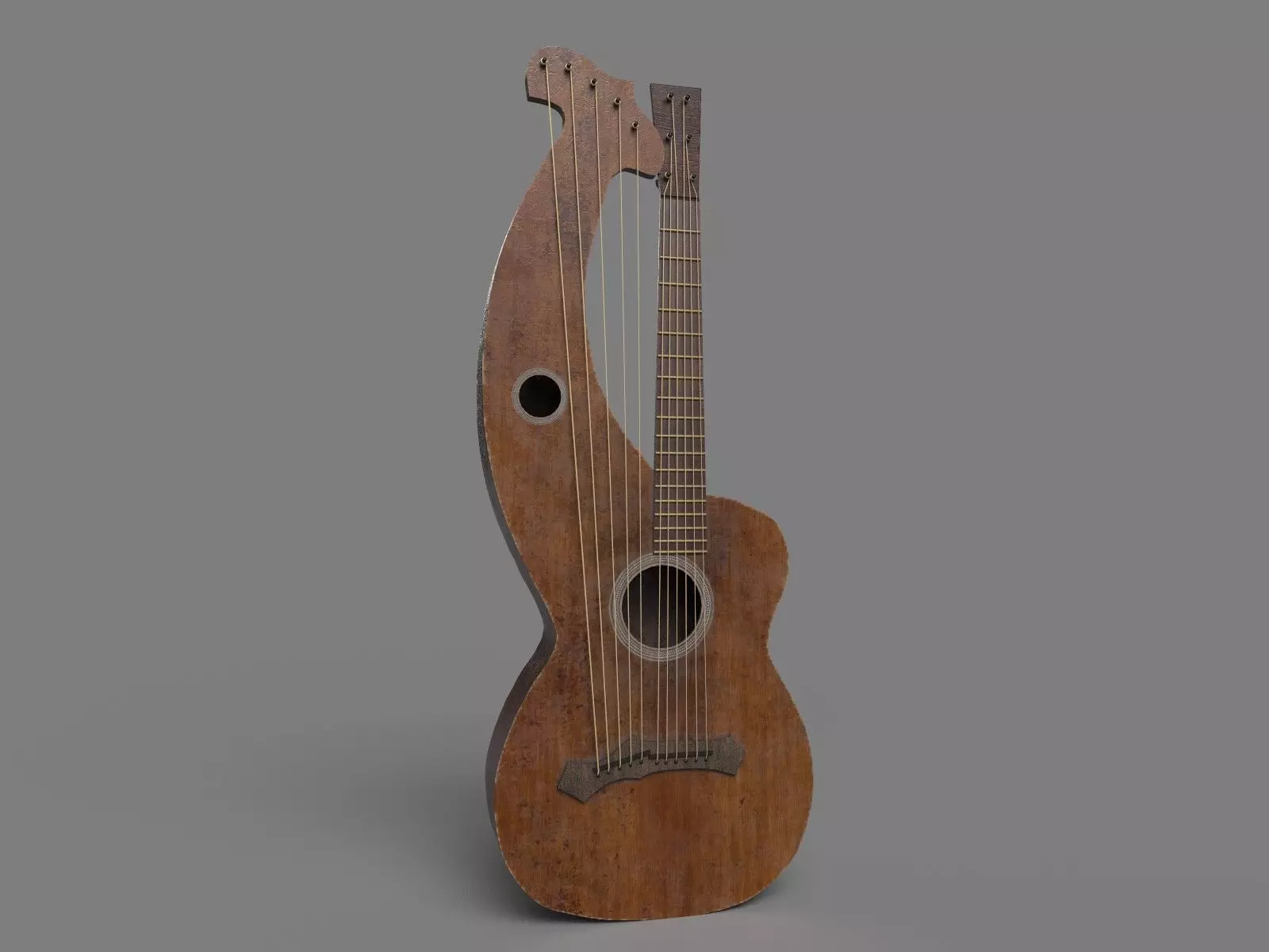 Harpguitar wooden guitar 3D model_0