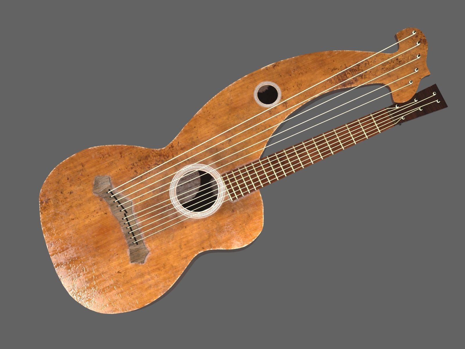 Harpguitar wooden guitar 3D model_6