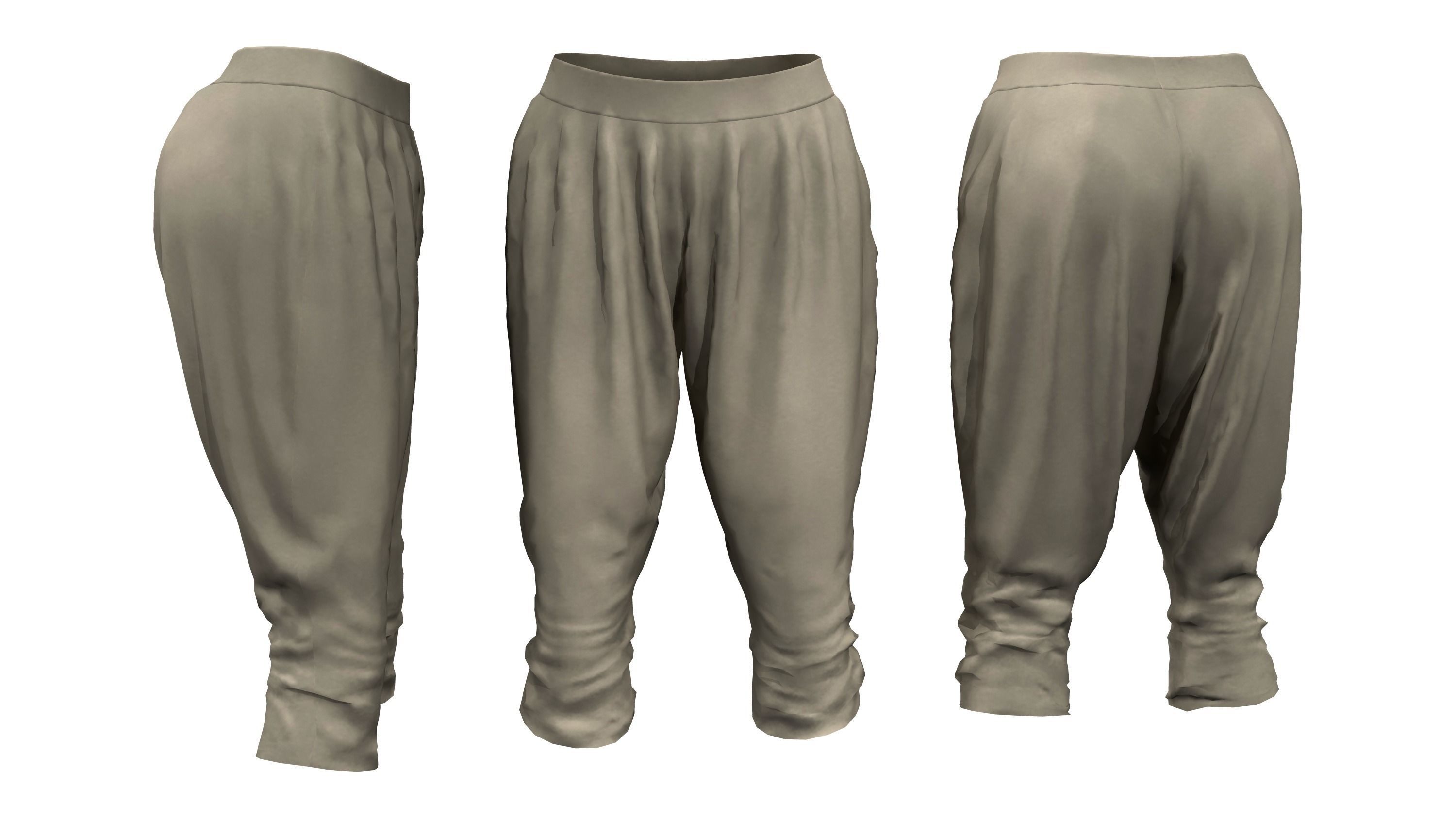 Ladies Jersey Harem Capris Low-poly 3D model_3
