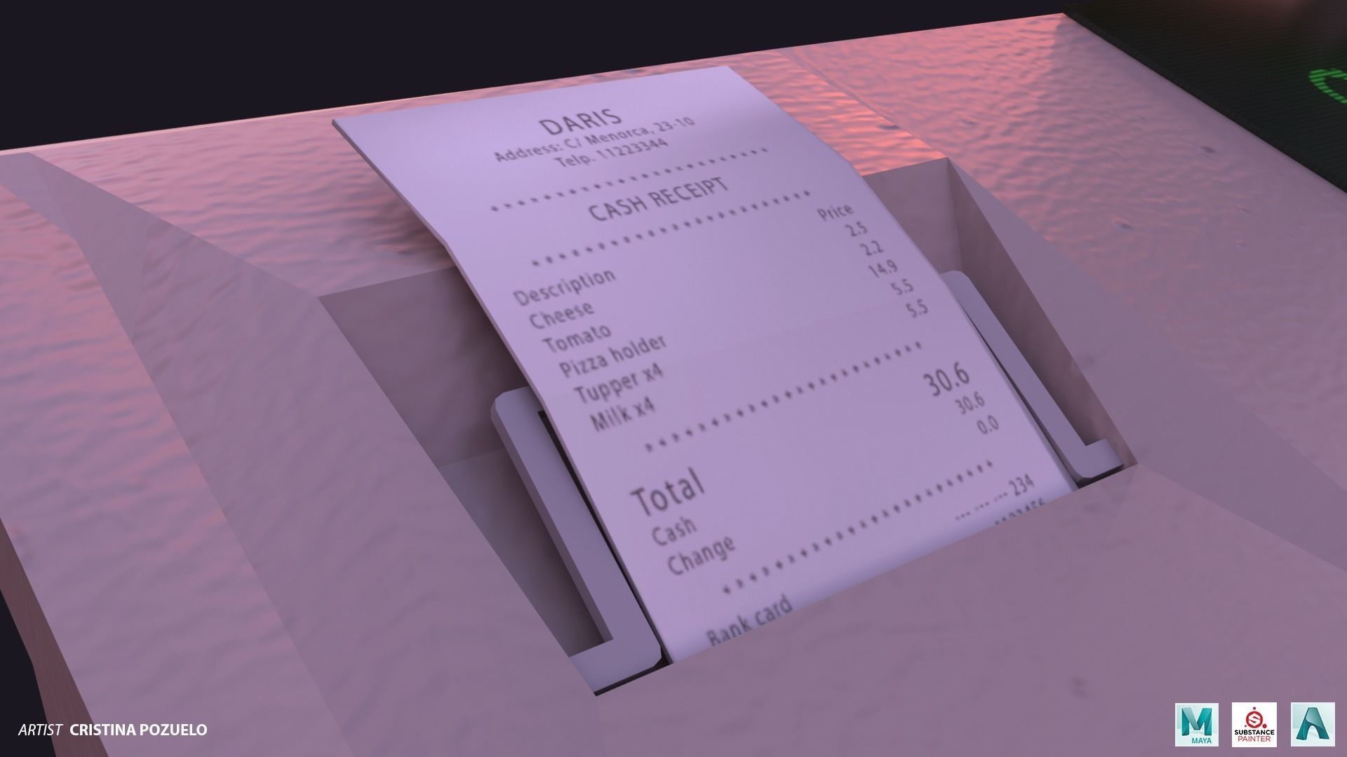 A cute cashier from a bar Low-poly 3D model_2