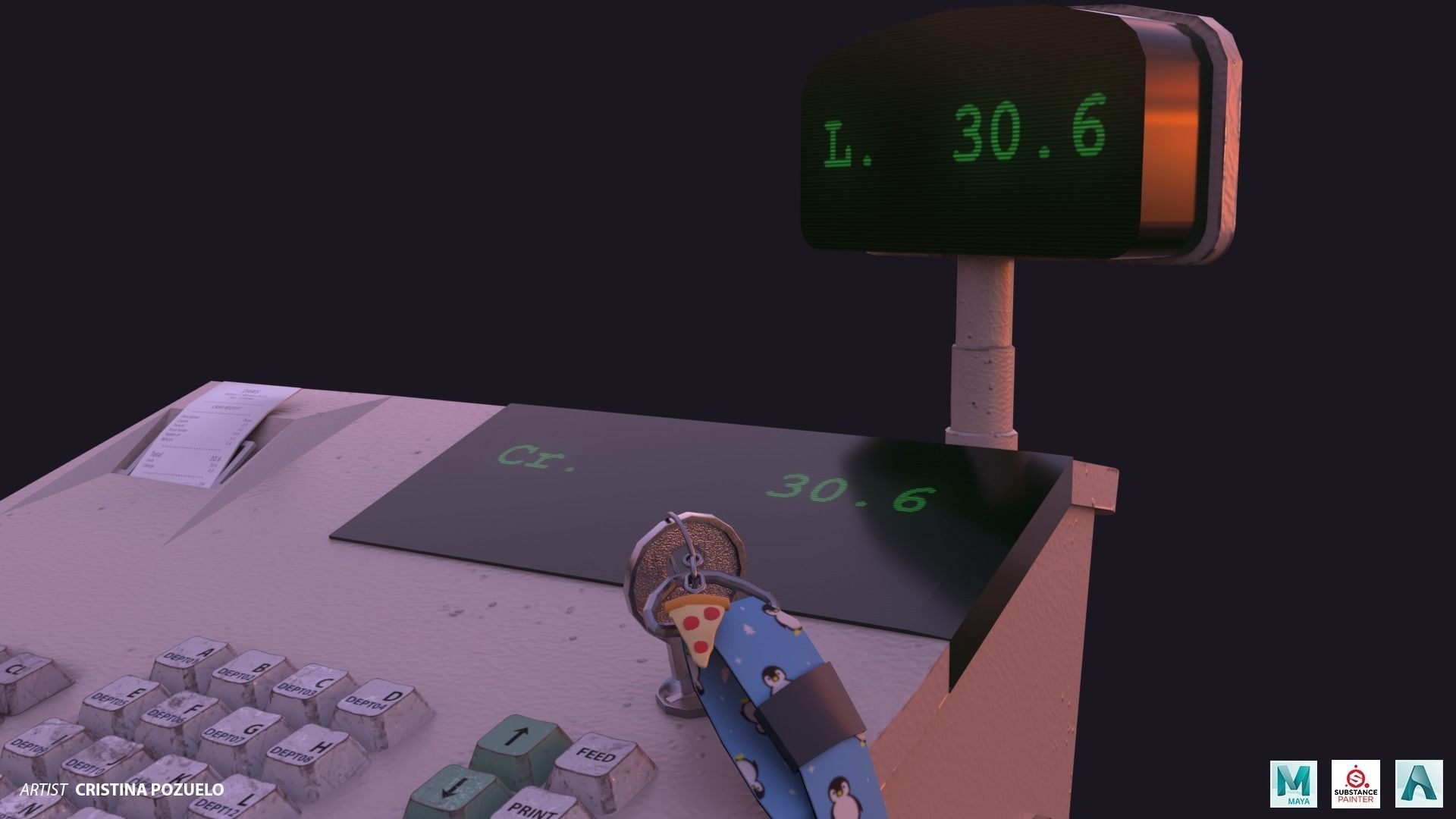 A cute cashier from a bar Low-poly 3D model_5