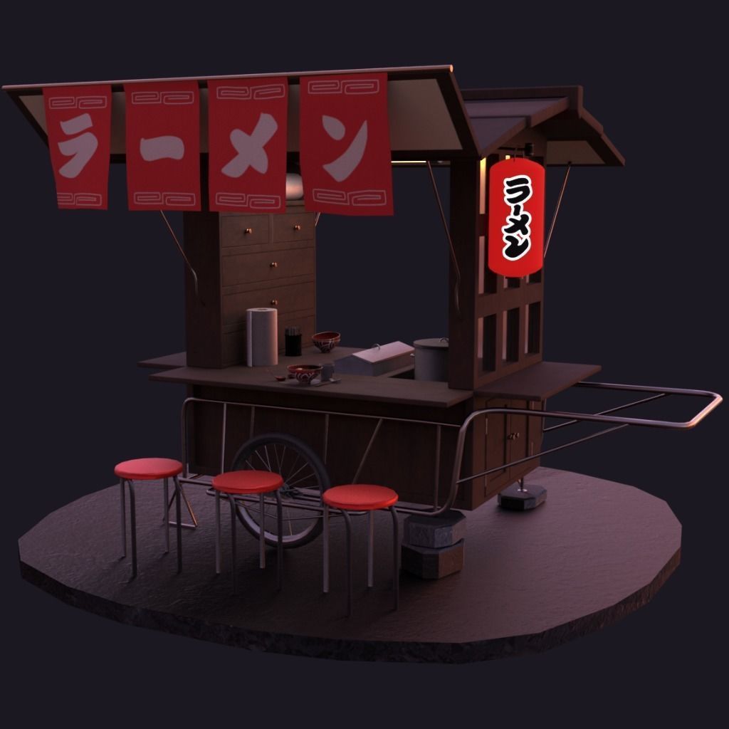 Ramen Cart  Low-poly 3D model_4