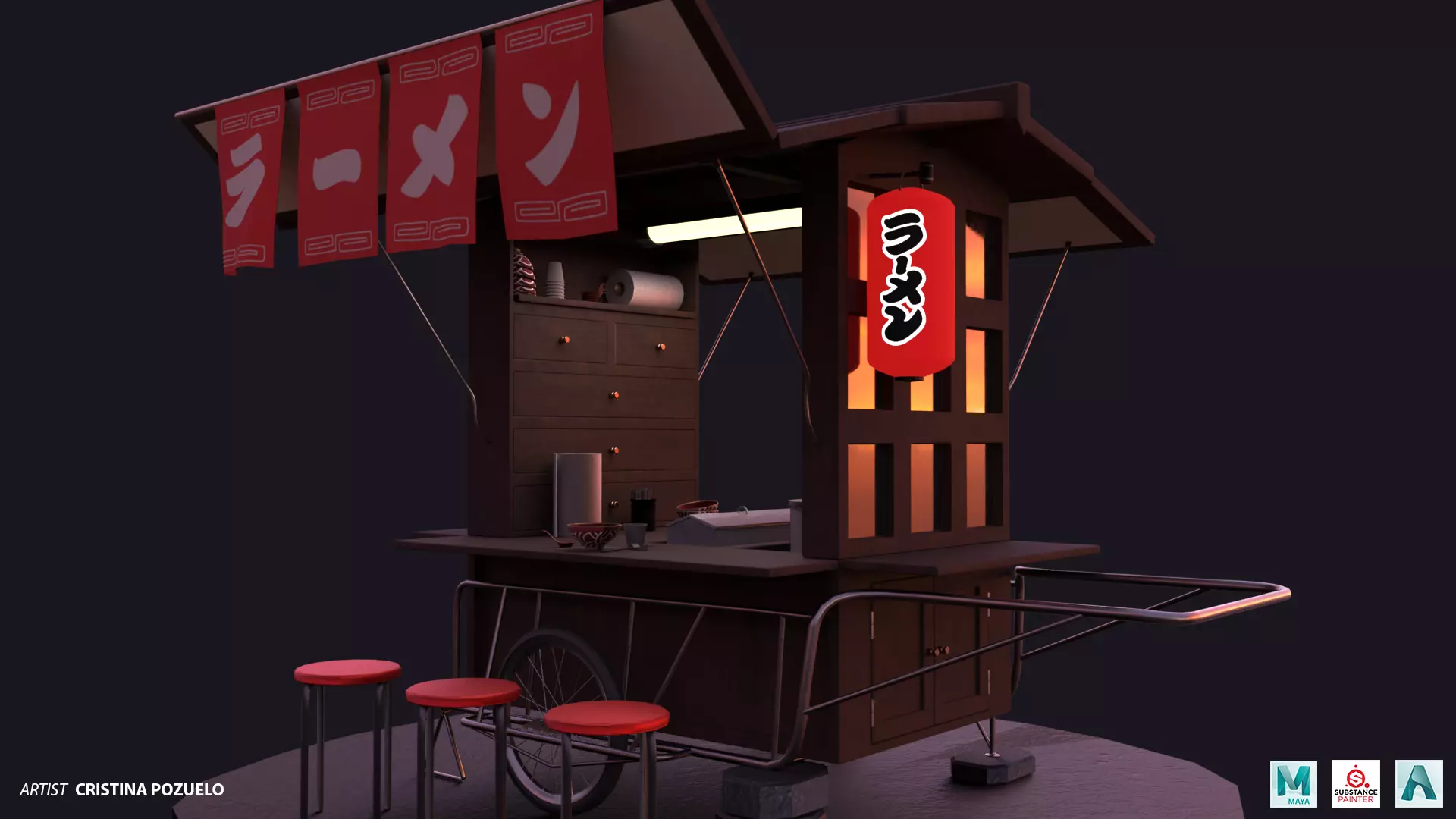 Ramen Cart  Low-poly 3D model_0