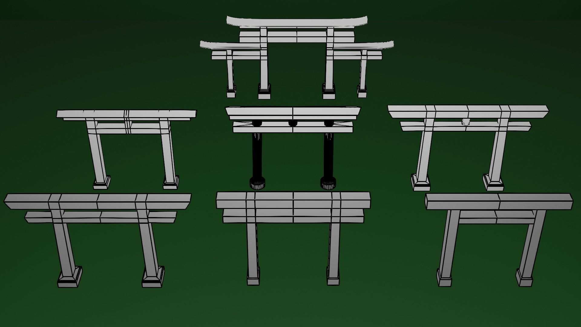 RED TORII GATES 7 PACK for Eevee and Cycles Low-poly 3D model_8