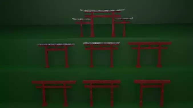 RED TORII GATES 7 PACK for Eevee and Cycles Low-poly 3D model