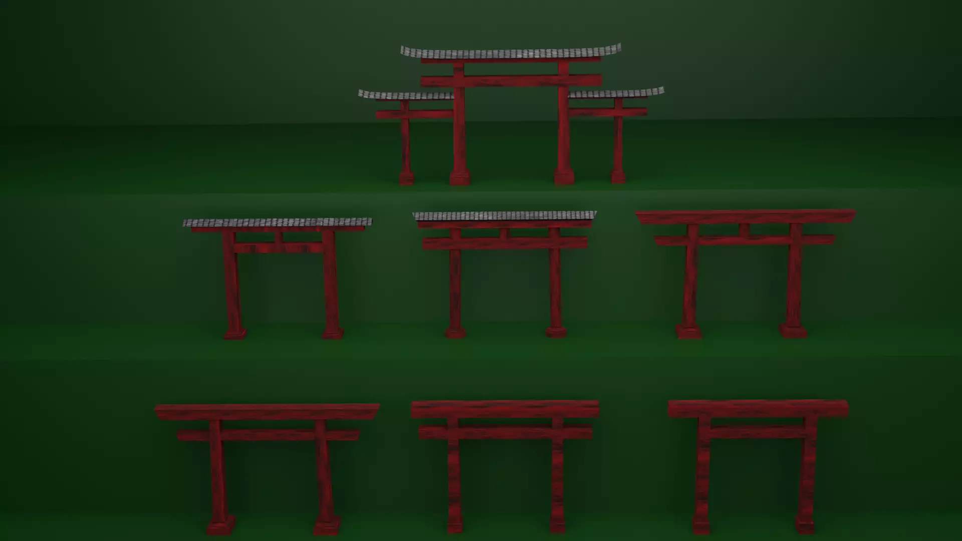 RED TORII GATES 7 PACK for Eevee and Cycles Low-poly 3D model_0