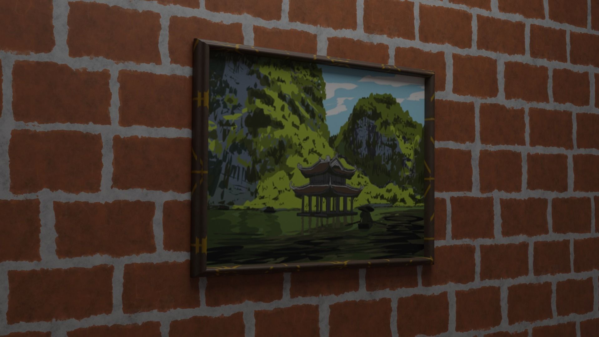 TempleTable tall wall with door Low-poly 3D model_4