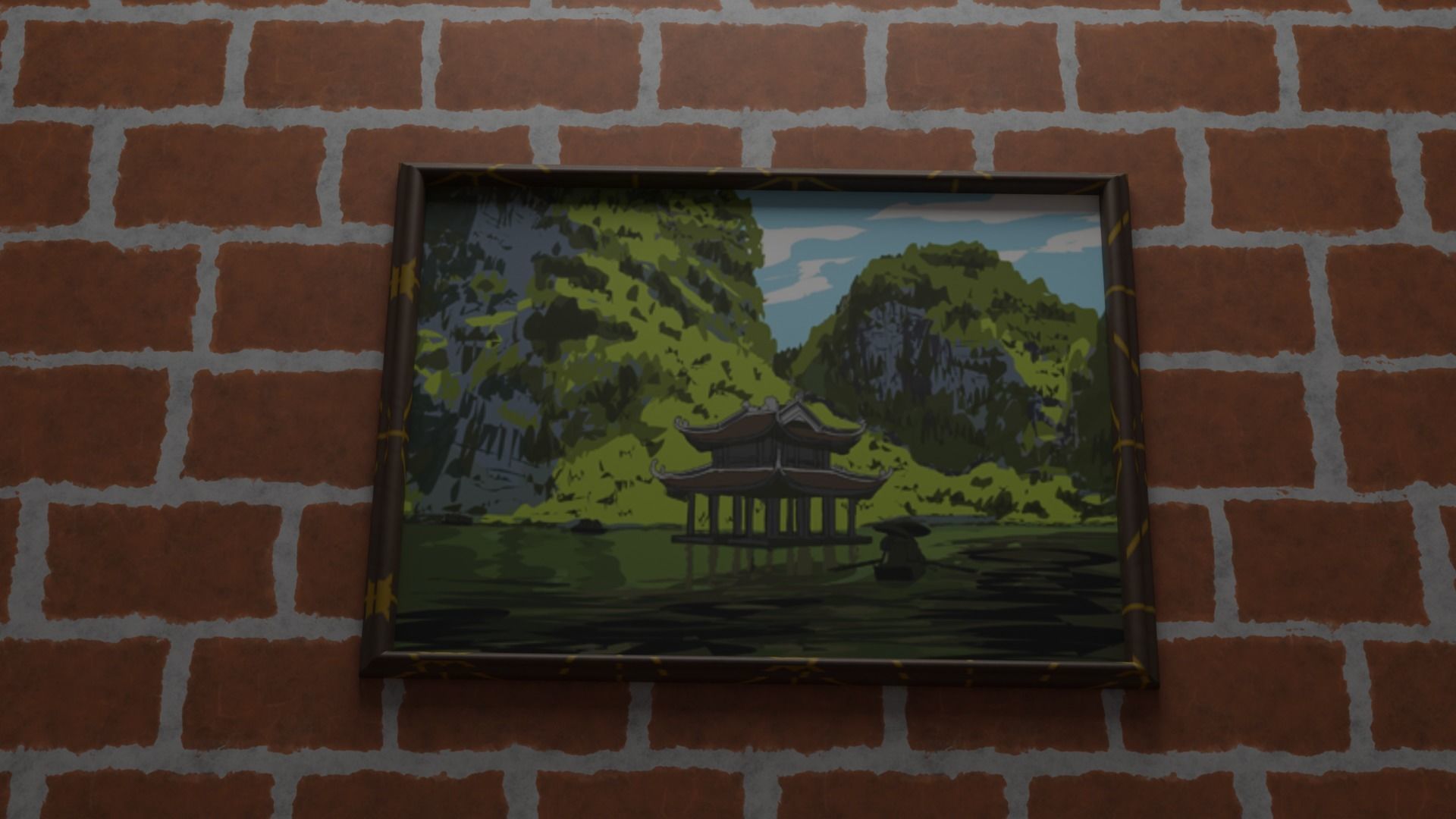 TempleTable tall wall with door Low-poly 3D model_5