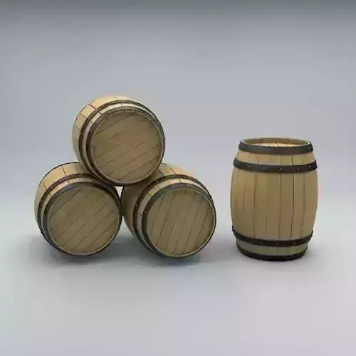  Wood Barrel with Metal Bands  Low-poly 3D model