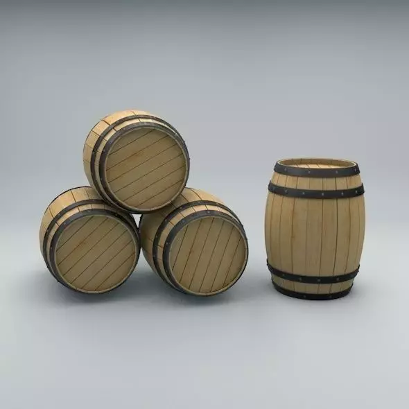  Wood Barrel with Metal Bands  Low-poly 3D model_0
