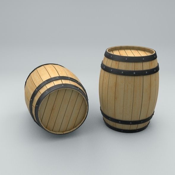  Wood Barrel with Metal Bands  Low-poly 3D model_2