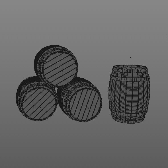  Wood Barrel with Metal Bands  Low-poly 3D model_3