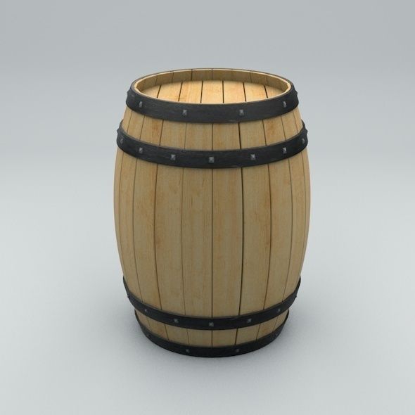  Wood Barrel with Metal Bands  Low-poly 3D model_1