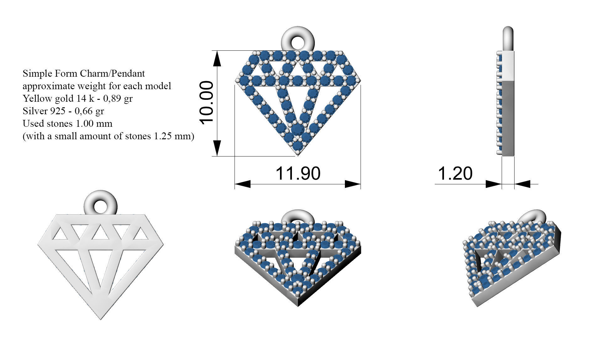 Simple forn Charm and Pendant 3D print model_10