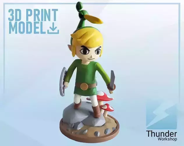 Minish Cap Toon Link - 3D PRINTABLE STATUE 3D print model