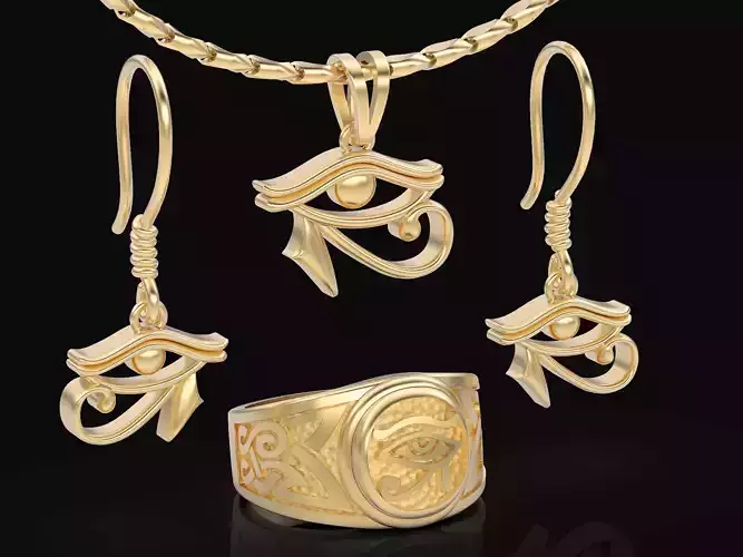 Egyptian eyes Ring Pendant Earring Sculpture jewelry Gold silver 3D print model