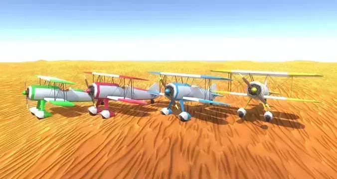 Two Wing Plane LP PBR game ready 4x color Low-poly 3D model