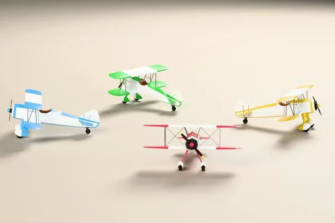 Vintage Biplane 4 Colors Low Poly PBR Game Ready