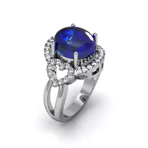 Ring with diamond and cabochon