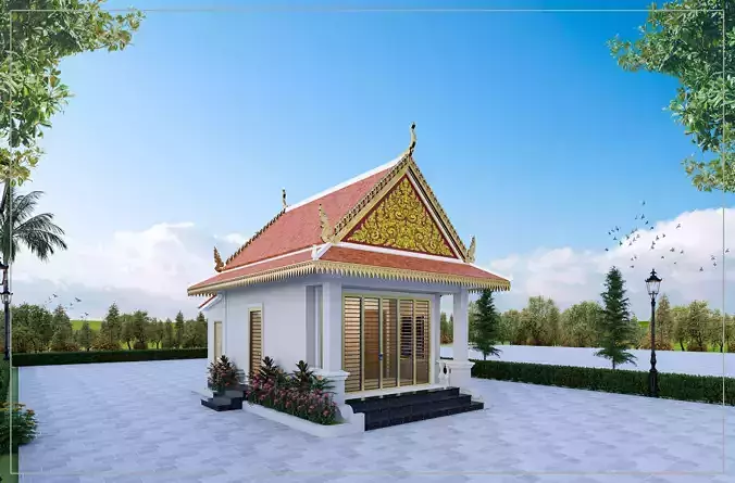 Khmer Part of pagoda Building Ho Tray 3D model