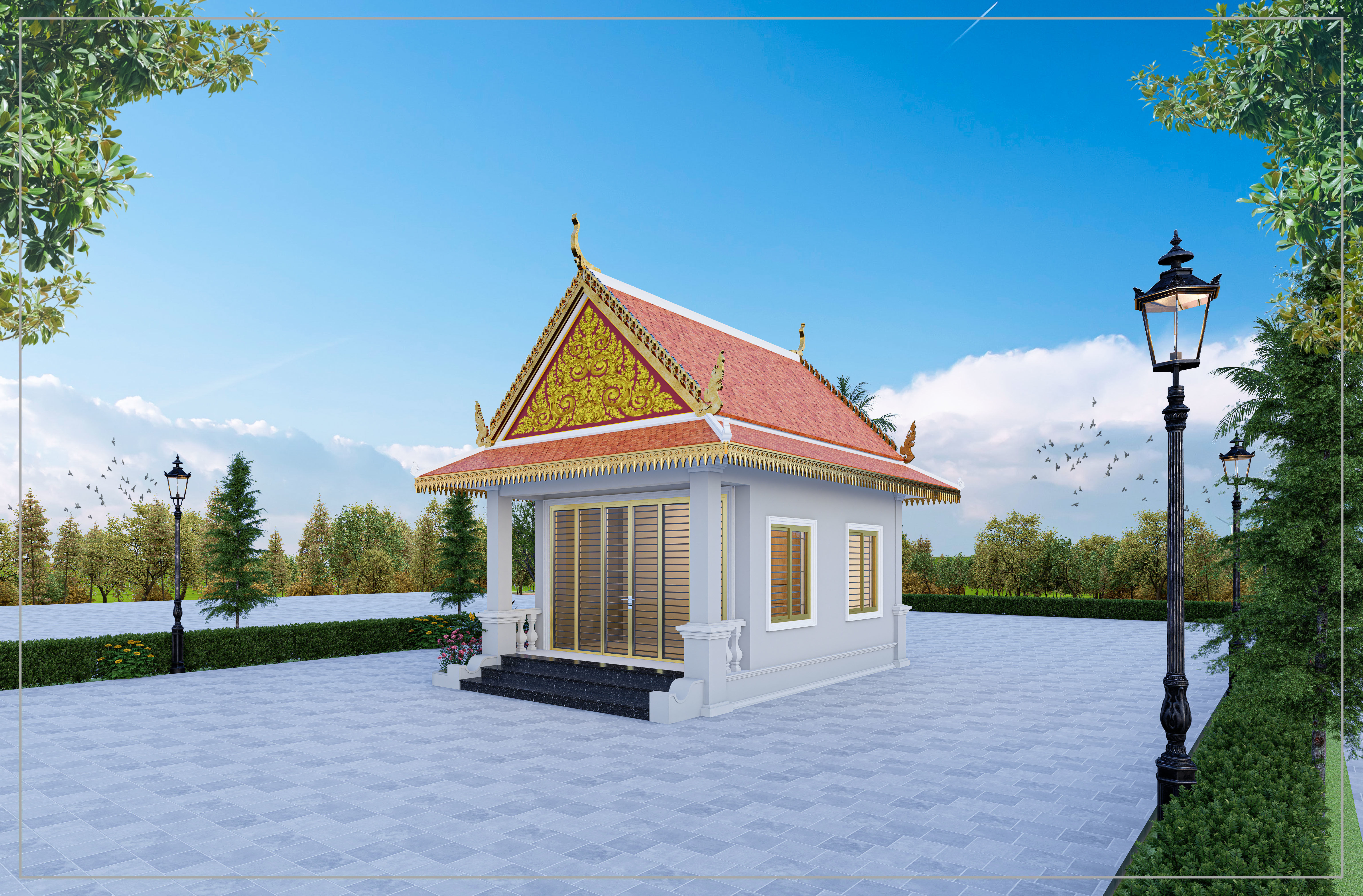 Khmer Part of pagoda Building Ho Tray 3D model_2