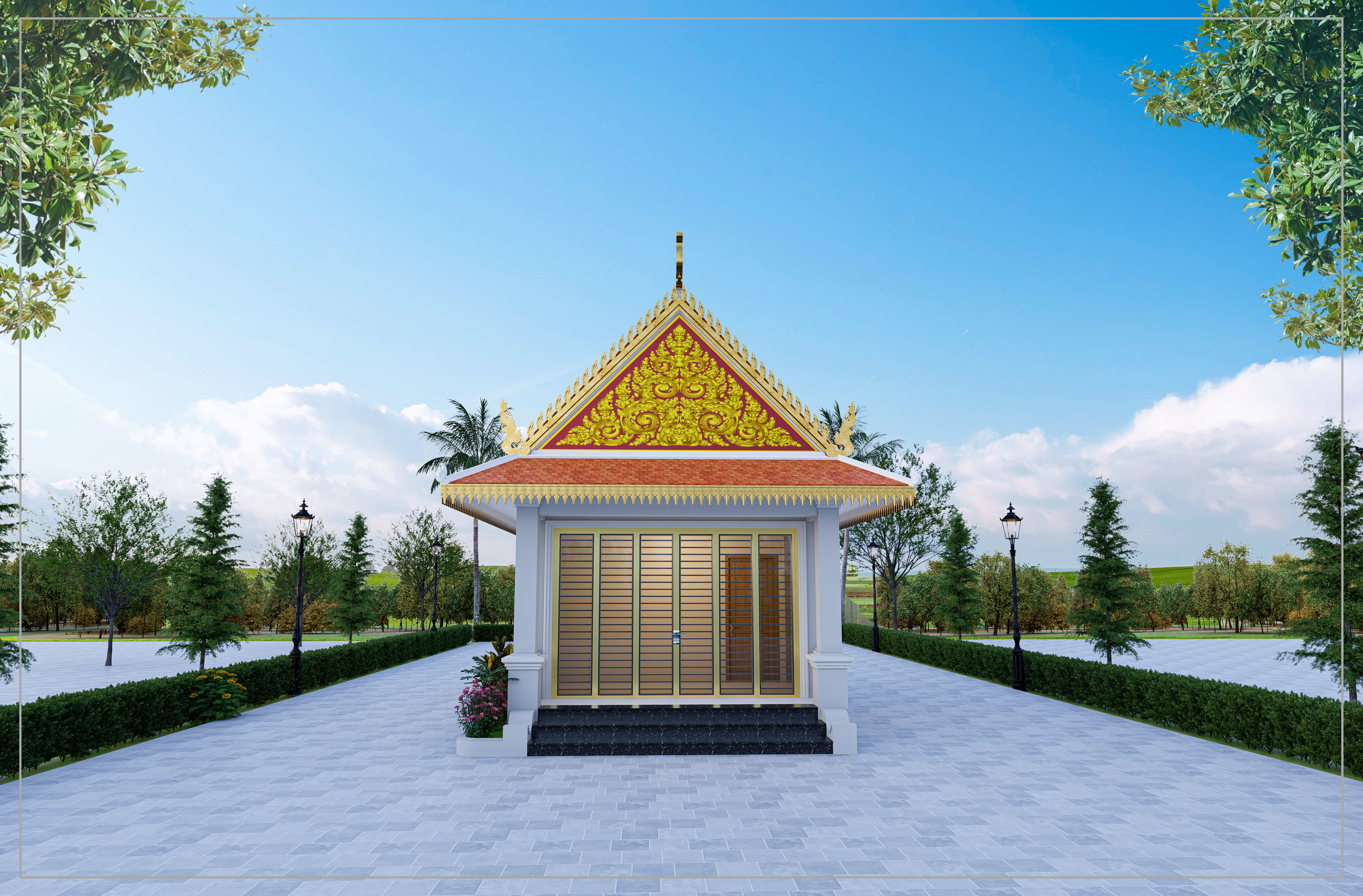 Khmer Part of pagoda Building Ho Tray 3D model_1