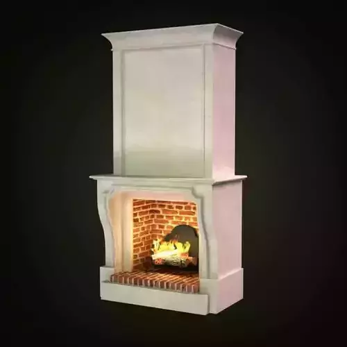 White Stone F Ireplace With Red Brick Interior