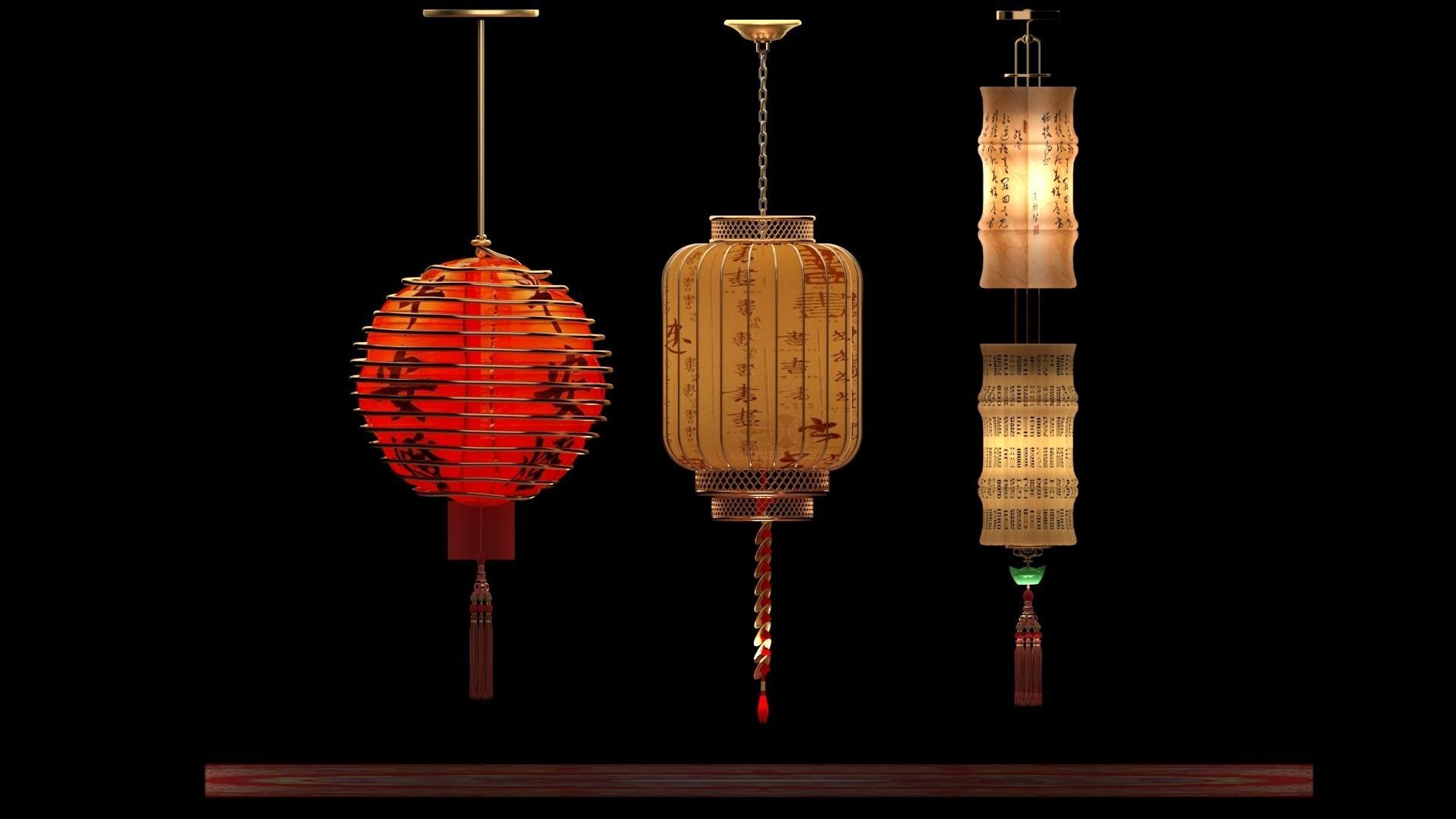Chinese  red lantern  3D model_2